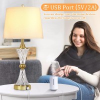 Touch Control Dimmable Table Lamps For Bedrooms 3Way Gold Crystal Bedside Lamp With Usb Ports Set Of 2 Contemporary End Table