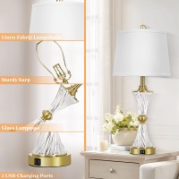 Touch Control Dimmable Table Lamps For Bedrooms 3Way Gold Crystal Bedside Lamp With Usb Ports Set Of 2 Contemporary End Table