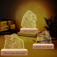 Yannanke Personalized 3D Portrait Illusion Photo Lamp Custom Picture Engraved Plaque Night Light With Wood Base Customized Photo Acrylic Led Lamp Gift For Valentine'S Day Anniversary'S Day Birthday