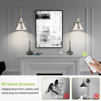 Novantl Battery Operated Wall Sconce Wireless Battery Operated Wall Lights Brushed Nickel Wall Sconces Set Of Two Battery Oper