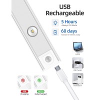 Garto Led Under Cabinet Lights Usb Rechargeable, Slim Closet Lights Motion Sensored Indoor, 2 Hill-Light Bulb Wireless Battery Powered Lighting For Counter Wardrobe Kitchen (Silver, 11.81In-2 Pack)