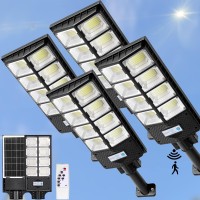 Zjojo Solar Street Lights Outdoor Waterproof, 6500K 10000Lm 448 Leds Solar Parking Lot Lights Dusk To Dawn, Solar Flood Light Wide Angle Motion Sensor And Remote Control For Area Lighting Yard 4-Pack