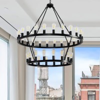 Viksroeo 48 Inch Black Extra Large Wagon Wheel Chandelier, 2 Tier 40-Lights Farmhouse Industrial Round High Ceiling Pendant Light Adjustable Chain, For Dining Room, Living Room