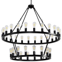 Viksroeo 48 Inch Black Extra Large Wagon Wheel Chandelier, 2 Tier 40-Lights Farmhouse Industrial Round High Ceiling Pendant Light Adjustable Chain, For Dining Room, Living Room