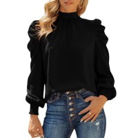 Dokotoo Womens Spring Summer Elegant Long Puff Sleeve High Neck Turtleneck Chiffon Tops Solid Casual Loose Shirts Pullover Tops And Blouses For Women 2023 Black Small