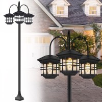 Outdoor Solar Lamp Post Lights, Aluminum Classic Black Light Pole, Solar Street Light 3-Head Waterproof Outside Street Lights Solar Floor Lamp For Backyard, Garden, Driveway, Lawn(Led Bulbs Included)