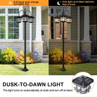 Outdoor Solar Lamp Post Lights, Aluminum Classic Black Light Pole, Solar Street Light 3-Head Waterproof Outside Street Lights Solar Floor Lamp For Backyard, Garden, Driveway, Lawn(Led Bulbs Included)