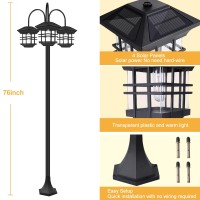 Outdoor Solar Lamp Post Lights, Aluminum Classic Black Light Pole, Solar Street Light 3-Head Waterproof Outside Street Lights Solar Floor Lamp For Backyard, Garden, Driveway, Lawn(Led Bulbs Included)