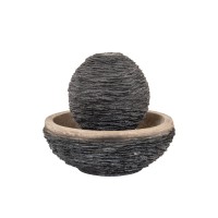 Gardenesque Premium Globe Water Feature - Led Lights - Lightweight Fibreclay - With Slate Effect Finish - For Zen Gardens, Terrace, Pond Or Balcony - 2 W43 X D43 X H44 Cm - 13Kg