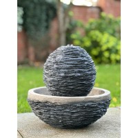 Gardenesque Premium Globe Water Feature - Led Lights - Lightweight Fibreclay - With Slate Effect Finish - For Zen Gardens, Terrace, Pond Or Balcony - 2 W35 X D35 X H36 Cm - 8Kg