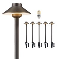 Gardenreet Outdoor Path Lights Brass, Led Landscape Pathway Lights, Low Voltage Driveway Lights Waterproof, Hat Top 12V Wired Bronze For Walkway Sidewalk With 3W 270Lm 2700K G4 Bulb 6 Pack