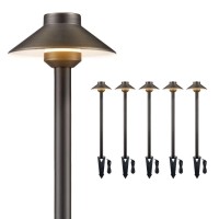 Gardenreet Outdoor Path Lights Brass, Led Landscape Pathway Lights, Low Voltage Driveway Lights Waterproof, Hat Top 12V Wired Bronze For Walkway Sidewalk Without G4 Bulb 6 Pack