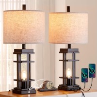 Set Of 2 Farmhouse Table Lamps With Usb Ports 26Tall Bedside Touch Lamp With 4 Blubs 3Way Dimmable Bedroom Nightstand Lamp