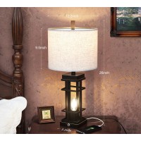 Set Of 2 Farmhouse Table Lamps With Usb Ports 26Tall Bedside Touch Lamp With 4 Blubs 3Way Dimmable Bedroom Nightstand Lamp