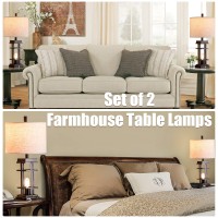 Set Of 2 Farmhouse Table Lamps With Usb Ports 26Tall Bedside Touch Lamp With 4 Blubs 3Way Dimmable Bedroom Nightstand Lamp