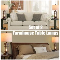 Set Of 2 Farmhouse Table Lamps With Usb Ports 26Tall Bedside Touch Lamp With 2 Led Nightlight Blubs 3Way Dimmable Bedroom N