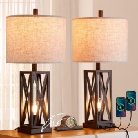 Weiters Set Of 2 Modern Bedside Lamps 3 Way Dimmable Rustic Touch Table Lamp With Dual Usb Ports Vintage Farmhouse Table Lamps