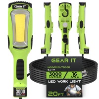 Gearit Led Work Light (20 Feet) 3000 Lumen Cob Led - 16 Gauge Sjtw Indoor/Outdoor Nema 5-15R Extension Cord - Handheld, Rotating Hanger, Magnetic Base For Auto Mechanic And Construction - 20Ft