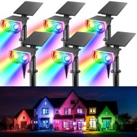 Color Changing Solar Lights Outdoor Waterproof Ip67 Adjustable Panel Solar Spotlights For Yard Landscape Garden 6 Packmulti