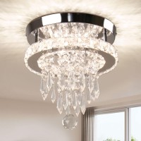 Frixchur Modern Crystal Ceiling Light Led Crystal Flush Mount Ceiling Lightstainless Steel Crystal Ceiling Light Fixture For Hallway Entrance Foyer Variable Light(6500K/2700K/4500K)