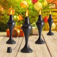 Fan-Torches 4 Pack Metal Table Top Torches, 18 Oz Citronella Torches For Outside, Easy To Refill Citronella Flame Light Torch With Wicks And Covers, Landscape Lanterns Torches For Yard, Patio, Garden