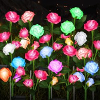 Geelin 10 Pcs Solar Rose Lights Outdoor Waterproof Garden Stake Flower Lights With 40 Rose Flowers 7 Color Changed Decorative Led Solar Landscape Light For Weeding Garden Yard Patio Pathway Walkway