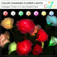 Geelin 10 Pcs Solar Rose Lights Outdoor Waterproof Garden Stake Flower Lights With 40 Rose Flowers 7 Color Changed Decorative Led Solar Landscape Light For Weeding Garden Yard Patio Pathway Walkway