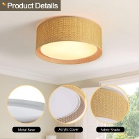 Wingbo 20 Modern 5Light Flush Mount Ceiling Light Fixture With Fabric Acrylic Double Drum Shade For Bedroom Living Room Din