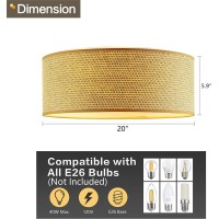 Wingbo 20 Modern 5Light Flush Mount Ceiling Light Fixture With Fabric Acrylic Double Drum Shade For Bedroom Living Room Din