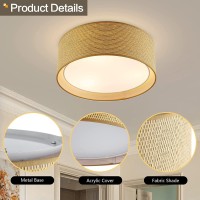 Wingbo 20 Modern 5Light Flush Mount Ceiling Light Fixture With Fabric Acrylic Double Drum Shade For Bedroom Living Room Din