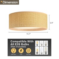 Wingbo 157 Modern 3Light Flush Mount Ceiling Light Fixture With Fabric Acrylic Double Drum Shade For Bedroom Living Room D