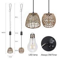 6 Hours Timer Battery Operated Outdoor Hanging Light Seagrass Woven Waterproof Porch Gazebo Patio Pendant Lantern Chandelier Lig