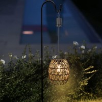 6 Hours Timer Battery Operated Outdoor Hanging Light Seagrass Woven Waterproof Porch Gazebo Patio Pendant Lantern Chandelier Lig