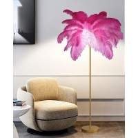 Xwhaob Ostrich Feather Lamp, Standing Lamp With Golden Finish, Dimmable With Foot Switch, Bedroom Standing Lamp, Decorative Lamp For Living Room Bedroom Office Shop Window, G4-Led Bulb (Pink)