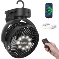 Camping Fan With Remote Control 65Hrs 12000Mah Rechargeable Fan 3 Speeds Timing Battery Powered Fan With Light Hook Camp