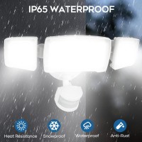 Hggh Led Motion Sensor Outdoor Lights Security Lights,3 Head Motion Detection Outdoor Lights 6000K Ip65 Waterproof,35W 3500Lm Flood Lights Outdoor Motion Sensor Lights For Yard Garage Porch- White