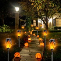 12Pack Orange Solar Halloween Lights Outdoor For Halloween Decorations With Flickering Flame Upgraded Super Bright Waterproo