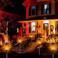 12Pack Orange Solar Halloween Lights Outdoor For Halloween Decorations With Flickering Flame Upgraded Super Bright Waterproo