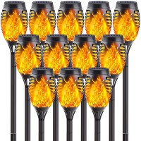 Ideaals 12-Pack Solar Torch Light With Flickering Flame, Upgraded Solar Outdoor Lights For Garden Decorations, Waterproof Solar Tiki Torches For Landscape Party Yard Patio Decoration