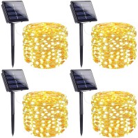 Sanjicha Extra-Long Solar String Lights Outdoor, 4-Pack 400 Led Solar Lights Outdoor, Waterproof Copper Wire 8 Modes Solar Fairy Lights For Xmas Tree Garden Party Wedding Christmas Decor (Warm White)