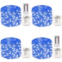 4-Pack 33Ft 100 Led Fairy Lights Battery Operated With Remote & Timer, Fairy Christmas String Lights For Bedroom Decor, Waterproof 8 Modes Twinkle Lights For Room Garden Party Wedding (Blue)