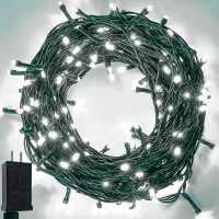 Yiqu Upgraded 33Ft 100 Led Christmas String Lights Outdoor Indoor, Extendable Green Wire Waterproof Fairy Lights With Memory Function Timer And 8 Modes For Xmas Tree Holiday Party Garden (Cool White)