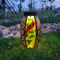 Solar Lanterns Outdoor Hanging Light Solar Powered Cardinal Glass Lights Decorative Waterproof Tabletop Lampwith Hollowedout