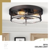 Zeyu 3-Light Flush Mount Ceiling Light, 15 Inch Farmhouse Ceiling Lamp For Kitchen Living Room Porch, Oil Rubbed Bronze Finish With Seeded Glass, Zg59F Orb