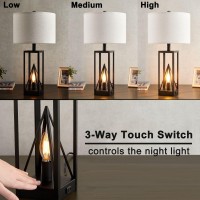 Kawoti Farmhouse Table Lamps With Usb Ports And Ac Outlet 3Way Dimmable Touch Control Nightstand Lamp Set For Living Room Bedro