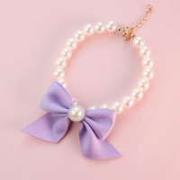 Spdd Dog Pearl Collars Pet Pearl Necklace Kitten Dog Bell Necklace Jewelry Pearl Lady Bow Adjustable Pet Collar Party Dress Up Collars(Xs 15-21Cm,Purple)