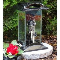 Grave Lamp Grave Lantern Rose Silver 28.0 Cm Including Grave Candle Grave Decoration Grave Light Lamp Lantern Light Candle Mourning Cemetery Garden