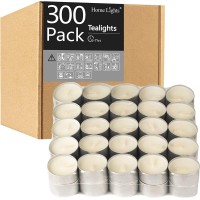 Homelights Unscented White Tealight Candles -300 Packs, 6 To 7 Hour Burn Time Smokeless Tea Light Candles, Mini Votive Paraffin Candles With Cotton Wicks For Shabbat, Weddings, Christmas