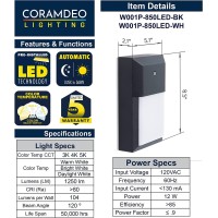 Coramdeo Commercial Residential Outdoor Wall Pack Light Dusk To Dawn Photocell Wet Location Built In Led Color Select Switch