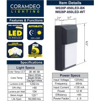 Coramdeo Commercial Residential Outdoor Sconce Wall Pack Light Wet Location Built In Led Color Select Switch For 3K 4K 5K